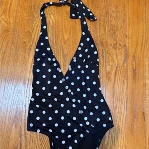 Guess Black and White Polka Dot Halter Swimsuit